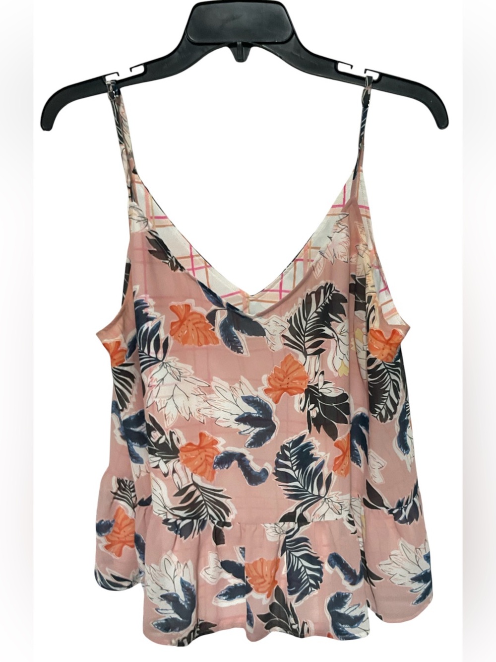 Andeawy Pink Tropical Print Sleeveless Peplum Cami Tank Top – Women’s Large